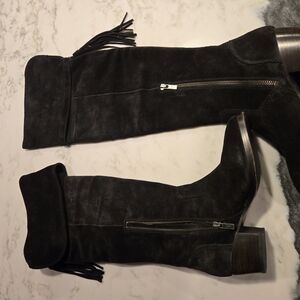 Black Suede Knee-High Boots